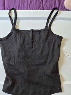 PINK Victoria's Secret Black Ribbed Button-Front Cami